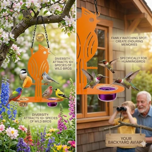 Hanging Oriole Bird Feeder (2026) with Clear PP Bowl, Perch, and Attachment Prongs for Clementines, Mandarins, and Oranges Outdoor Decor for Garden Backyard Patio and Deck