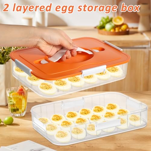2-Layer Deviled Egg Containers with Lid, 36 Slots Plastic Detachable Egg Tray Carrier with Handle, Clear Eggs Storage Box Portable Eggs Holder for Easter Party Home Kitchen Refrigerator Supplies