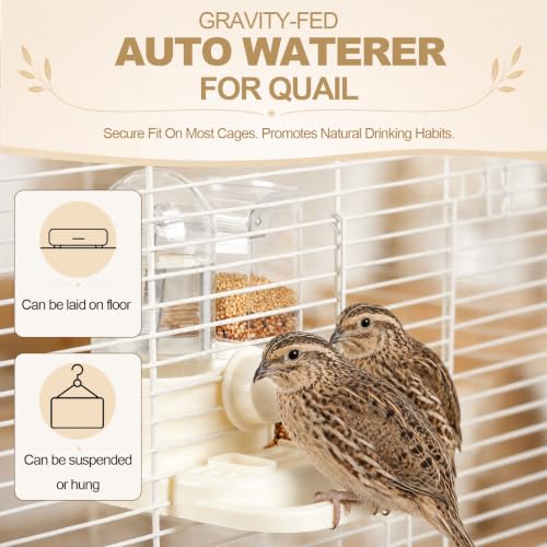 2-in-1 Quail Feeder and Waterer for Cage, Gravity Auto Waterer and Feeder | No-Waste Bird Feeder, No-Spill Quail Waterer, Hanging or Standing, Dry/Wet Separation, for Chick/Duck/Hamster