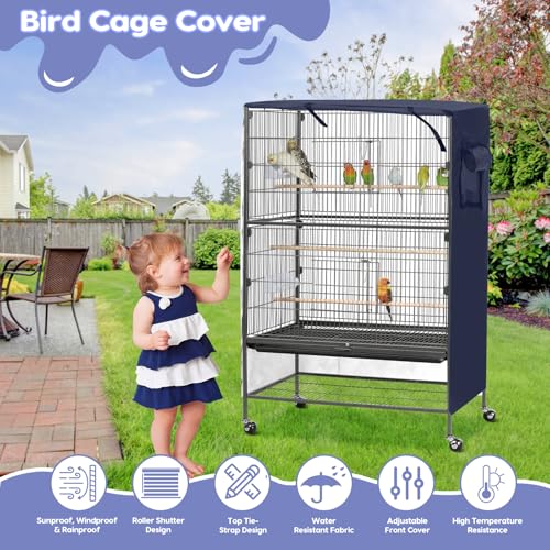 Bird Cage Cover, Large Birds Cage Covers for Night, Birds Cover for Cage with Adjustable Front Curtain, Blackout & Breathable Birdcage Covers for Parrot, Small Animals(Not Include Bird Cage) - color: Blue