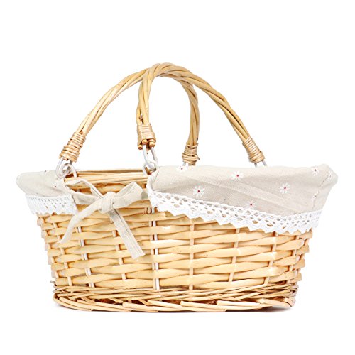 MEIEM Wicker Gift Baskets Empty Oval Willow Woven Picnic Cheap Easter Candy Storage Wine Basket with Handle Egg Gathering Wedding Basket (Natural) - color: Natural, size: Small