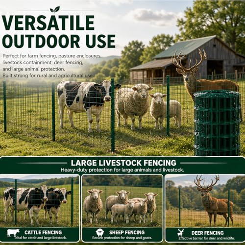 Gisafai 16 Gauge Galvanized Welded Wire Fence 4 ft x 50 ft PVC Coated Hardware Cloth, 2.36" x 2.36" Mesh, Heavy Duty Garden Fencing Roll for Chicken, Dog Yard, Deer Cattle & Animal Protection(Green) - color: Green, size: 4 ft X 50 ft
