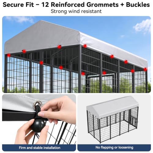 ROOMTEC 8 x 4 FT Outdoor Dog Kennel Cover, Replacement Canopy Only | Silver, 210D Coated Oxford, Waterproof, UV, 12 Secure Fasteners, Designed for ROOMTEC Kennels - size: 8.0"L x 4.0"W x 1.5"H