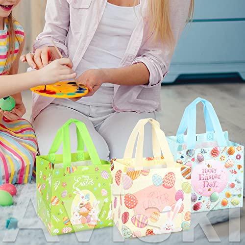 8PCS Happy Easter Egg Hunt Bags Easter Bunny Carrot Chick Egg Gift Bags with Handles, Easter Treat Bags, Easter Party Supplies , 8.3×7.9×5.9inch - color: Orange Pink Blue Green