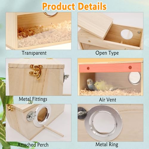 kathson Parakeet Nesting Box,Transparent Parrots Breeding Mating Boxes Nest House,Bird Cage Nesting Box for Cockatiel,Budgie,Lovebirds,Conure,Finch,Canary,M - size: M: 9.8*4.7*4.9 inches