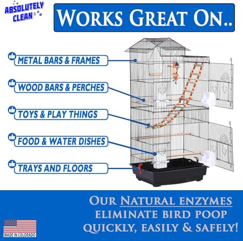 Absolutely Clean Amazing Bird Cage Cleaner and Deodorizer - Just Spray/Wipe - Safely & Easily Removes Bird Messes Quickly and Easily - Made in The US - Fragrance Free - (128oz Pack of 4) - style: 128 Fl Oz (Pack of 4)