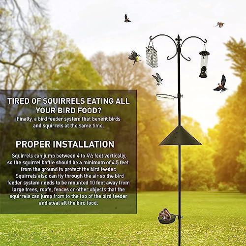 EasyGo Product Squirrel Proof Bird Station - 81 Inch Powder Coated Steel Pole With Baffle - 2 Feeders and 1 Peanut Feeder - 5 Prong Base - PATENTS Pending - color: Pole Included Feeder 2 New