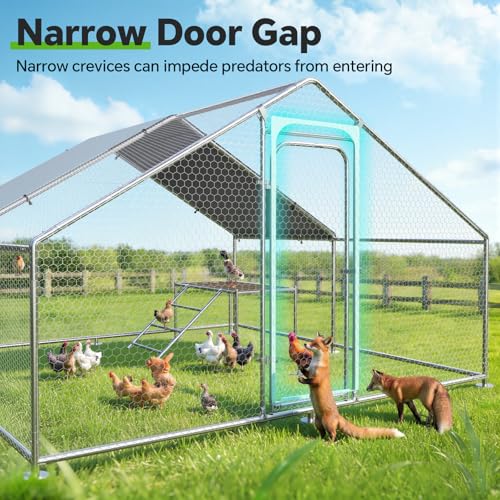 13.1 x 9.8 x 6.4 FT Metal Chicken Coop, Chicken Run with Cover | Walk-in Metal Chicken Coop, Waterproof Cover, Side Hardware Cloth, Roosting Perch, reinforced frame, Backyard & Farm Use - size: 158.7"L x 119.7"W x 78.7"H