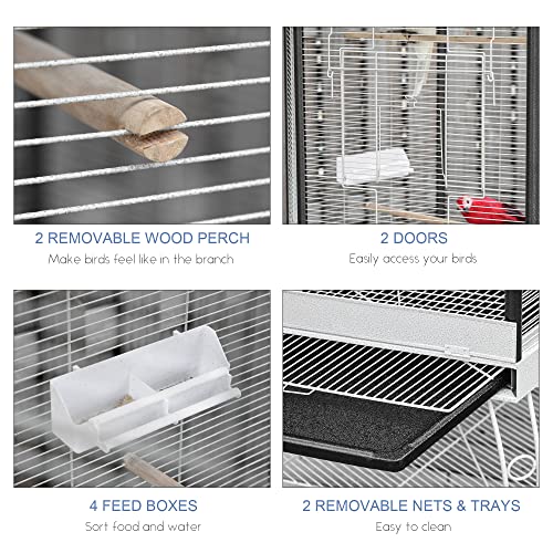 PawHut 44" Hexagon Covered Canopy Portable Aviary Flight Bird Cage With Storage | Hexagon
