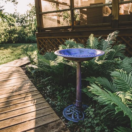 Backyard Expressions Outdoor Garden Bird Bath - Lilac Purple - Weather Resistant Polyresin - 27 Inch - color: Lilac Purple