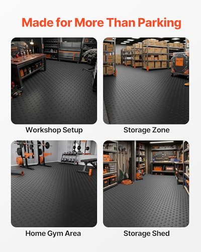 VEVOR Garage Floor Tiles 12 x 12 x 0.53 inch, Interlocking Design Ease of Installation Double-Sided Texture Non-Slip Sturdiness, for Garages, Basements, Repair Shops, Black, 50 Pack | Easy Installation Double-Sided Texture Non-Slip Sturdiness, Premium PP