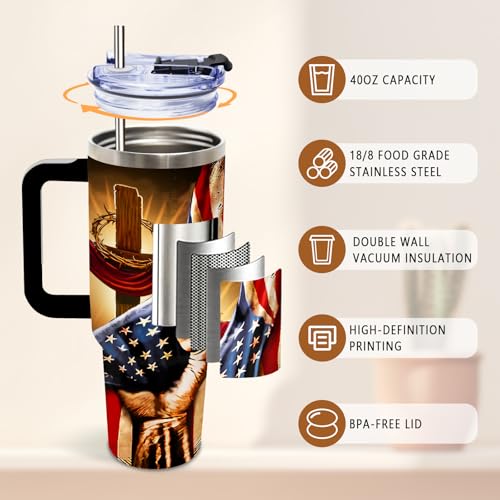 DUUV American Flag Cross Eagle Tumbler 40oz, Insulated 4th of July Cup Gift | Patriotic Tumbler Leakproof, Christian Gift for Dad Independence Day, Fathers Day Ideal Gifts for Man Anniversary, 1 Pack - color: Pride Flag
