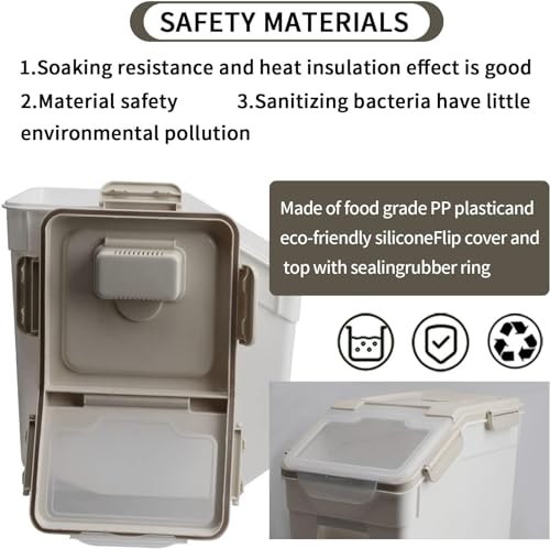 25LB Large Flour Storage Container Bin,4 Pack Airtight Plastic with Wheels Seal Locking Lid Dispenser Organizer Storage Bin with Measuring Cup & Scoop for Flour, Rice, Grain 100LBS Total，Grey - color: Grey/30lbs,4counts