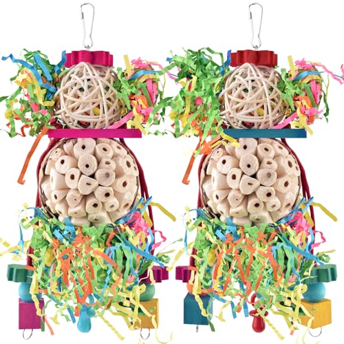 Bissap 2PCS Bird Parrot Foraging Shredder Hanging Toys Sola Balls Sepak Takraw with Pacifier for Small Parrots Parakeets Conures Cockatiels Love Birds Cage Toy - size: 2 PCS