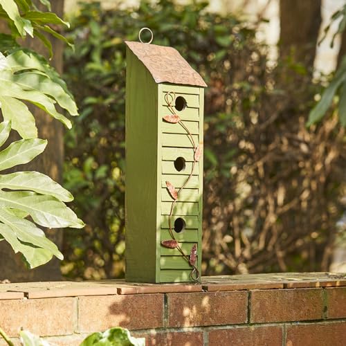 Glitzhome Bird Houses for Outside, 18" H Solid Wood Cottage Hand Painted Hanging Bird House Window-Blinds Distressed Decorative Birdhouse for Outdoors,Green - color: 18"H Green