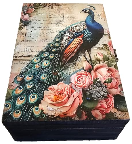 RK Collections Wooden Peacock Trinket Keepsake Box. Storage Box for Animal Lovers. Gift Case/Holder. (6.5" Peacock) - style: Peacock
