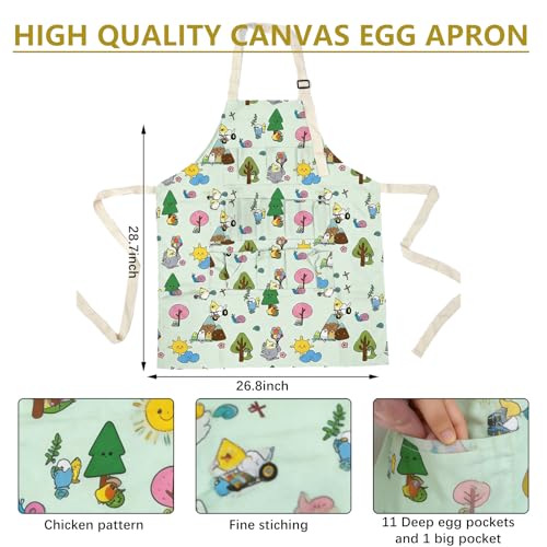 2 Pcs Egg Collecting Apron Chicken Gathering Basket with 7 Pouches Fresh Egg Holding Apron with 11 Pockets - color: White Cartoon