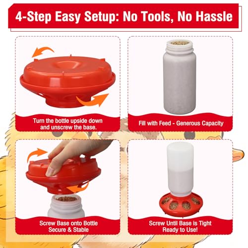 Chick Feeder and Waterer Set No Waste Automatic Chicken Feeder and 1L Waterer for Baby Chicks, Ducks, and Quail – Brooder Starter Kit - color: Red and White