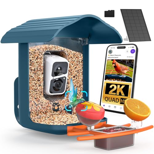 birdsnap® PAV Bird Feeder with Camera Solar Powered 2K Live Video 32GB Card | AI Bird Species Identification, Instant Arrival Alerts, IP65 Waterproof, Wild Bird Feeders for Outdoors, Gift for Bird Lovers - color: Blue