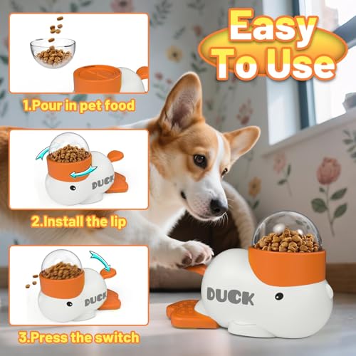 Duck Dog Treat Dispenser Toy, Interactive Slow Feeder Puzzle Toy | Duck design with interactive treat dispensing, slow feeding, and puzzle play to provide mental stimulation and reduce boredom - color: Yellow