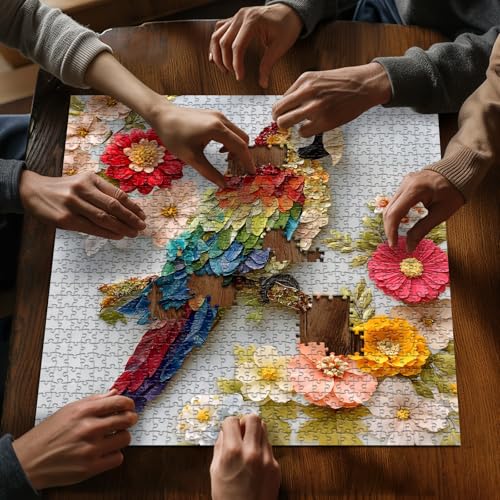 PICKRORU Bird Puzzles for Adults 1000 Piece, Parrot Flower Animal Jigsaw Puzzles Impossible, Unique Art Floral Puzzles Challenge - style: Colorful Parrot Puzzles