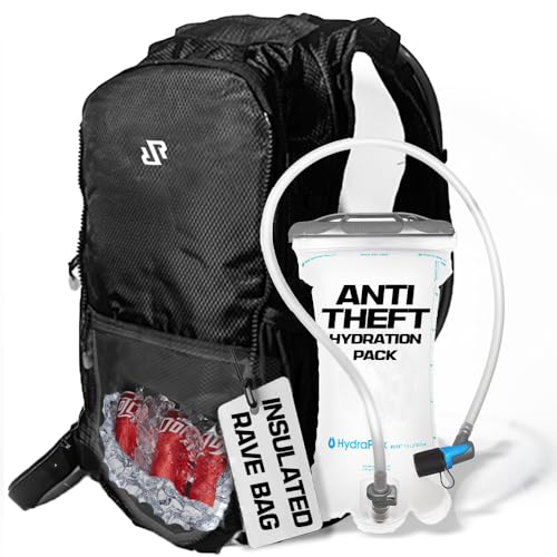 RAVERUNNER® Anti-Theft Hydration Backpack | Festival Approved Rave Backpack for Concert Goers, Leak-Free Festival Water Backpack for EDC, Rave Hydration Pack - color: Black