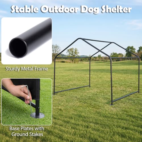 Large Dog Shade for Outdoor,4.2' x 3.8' x 3.5' Pet Tent Canopy | PU Coating | Waterproof | Robust Metal Frame | Ground Stakes Included | Ideal for Medium & Large Dogs |