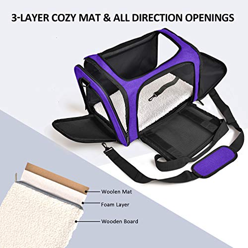 Henkelion Large Cat Carriers Dog Carrier Pet Carrier for Large Cats Dogs Puppies up to 25Lbs, Big Dog Carrier Soft Sided, Collapsible Travel Puppy Carrier - Large - Purple - color: Purple, size: 20.0"L x 13.0"W x 13.0"H
