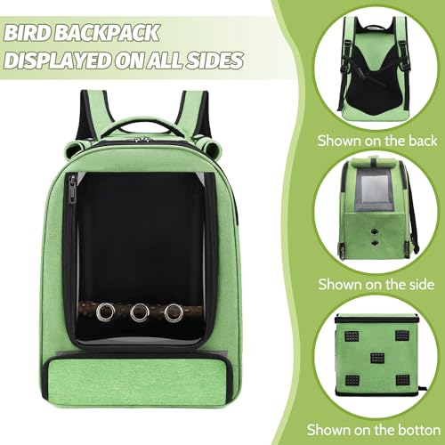 Bird Backpack Carrier,Bird Travel cage Backpack with Tray and Standing Perch,Feeding Tank,Waterproof pad,Used for Parakeets,hornbirds,Lovebirds,Small and Medium-Sized Bird - color: Green