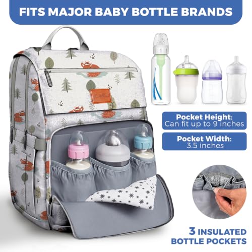 Baby Diaper Bag Backpack - Baby Bag for Boys & Girls, Toddler Backpack, Large Capacity Travel Diaper Bags w/Changing Pad, Waterproof Diaper Backpack - Best Shower Gifts for Boys - Baby Stuff - color: M. Little Fox, style: Classic