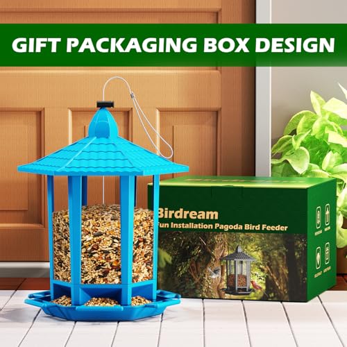 Birdream 2 Pack Bird Feeders for Outdoor Hanging, Retro Pagoda Design Fun Installation Bird Feeders, Attracting Wild Birds Chickadees Goldfinches Cardinals Finches and Sparrows - Blue - color: Blue, size: 2 PACK