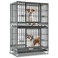 Homey Pet 37 Inch Two Tiers Stackable Dog Crates for Medium Dogs | Indestructible Heavy Duty Dog Cage with with Lockable Wheels, Removable Tray, Opent Top, Escape Proof Locks, Bowls - size: 37.0"L x 22.5"W x 55.5"H