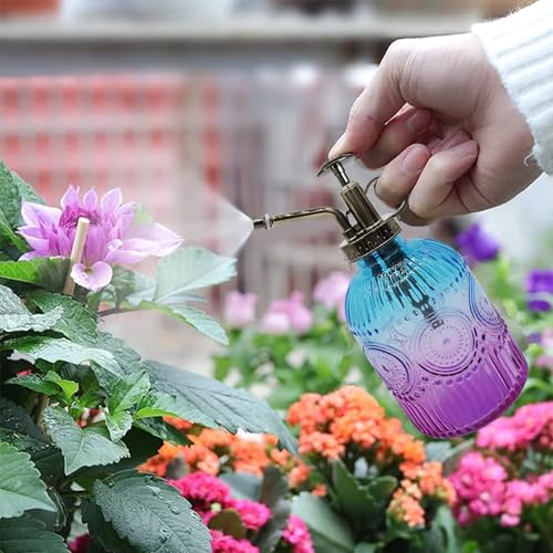 Glass Plant Mister Spray Bottle, 350ML Vintage Plant Spritzer with Top Pump Watering Can for Indoor Outdoor House Plants,Flowers (Blue Purple) - color: Blue Purple