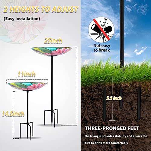 Glass Bird Baths for Outdoors, Feeder Birdbath Bowl for Garden Decor | 25 Inch Height Glass Bird Bath for Outside, Butterfly Birdbaths Bowl with Metal Stake, Bird Feeders for Patio, Lawn Decor - color: Butterfly