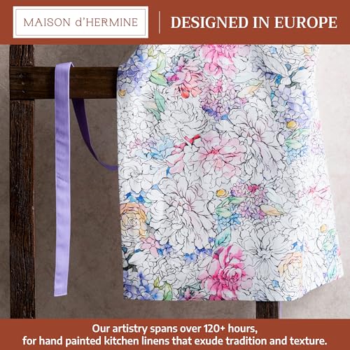 Maison d' Hermine Aprons for women with Pocket 100% Cotton (27.50"x31.50") | Adjustable Neck Strap & long ties Apron Men Chef Wedding Cooking Gardening Server Maid - color: 046 - Floral Love