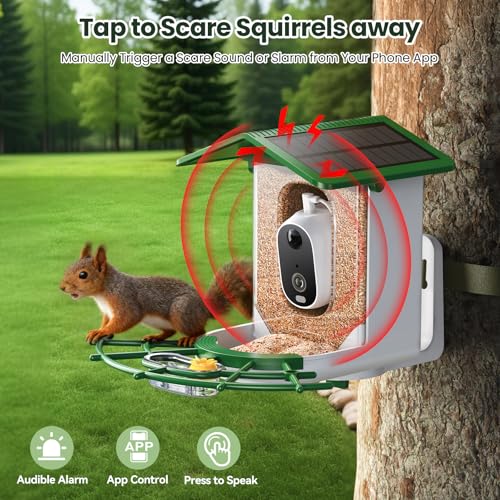 TECKNET Smart Bird Feeder with Camera, 2K UHD Video, AI Bird Species Identification, Instant Arrival Alerts, Solar Powered, Waterproof Birdhouse Camera, Gift for BirdLovers, Family, Green