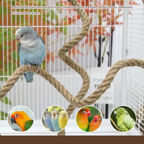 3pcs Bird Rope Perch for Parrots,Bird Cage Climbing Rope Toys Accessories | Bendable Climbing,Bendable Natural Jute Boing with Pine Wood and Stainless Steel Mount,Parakeet Lovebirds(Natural Jute)