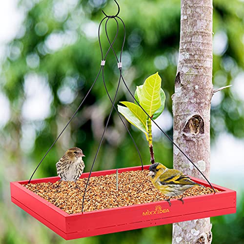 Bird Feeder Hanging Tray Seed Tray Wooden Platform Hummingbird Feeder Hanging Tray Mesh Seed Platform for Garden Yard Outside Decoration Attracting for Wild Birds (Red-1pk) - color: Red