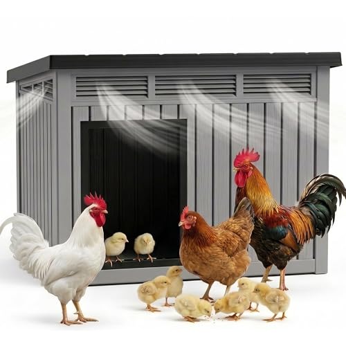 Weather Resistant Resin Chicken Nest Box with Lift Strut and Perimeter Drain Holes（Black） - color: Grey, size: 32.2"L x 25.1"W x 24.1"H