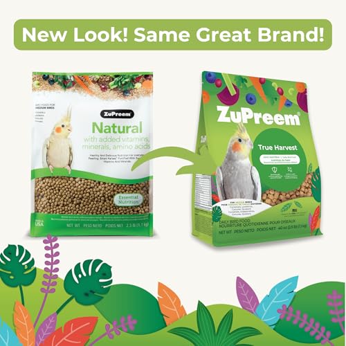 ZuPreem True Harvest Cockatiel & Conure Food, Uniform Bird Food, M, 2.5 lb | Bird Pellets, ZuPreem Natural Pellets, Cockatiel Food, Conures, Lovebirds, Love Bird Pellets, Quakers, Parrot, Large Birds - size: 2.5 Pound (Pack of 1)