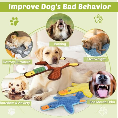 Dog Toys 3-Pack Cute Duck Shapes Puppy Toys No-Stuffing Squeaky and Crinkle Interactive Dog Chew Toy for Small to Large Breeds - color: Multicolor