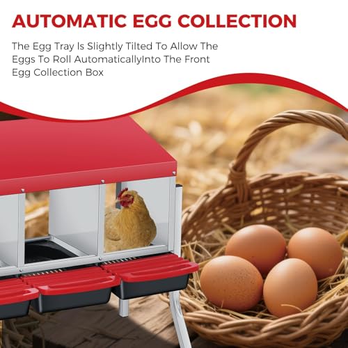  Chicken Nesting Box with Cleanable Pull Out Trays, 4 Hole Roll Away Nesting Box for Laying Hens, Wall Mount or Placed Design for Easy Egg Collection ﻿ - color: Red, size: 4 Holes with legs