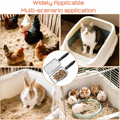 Chicken Coop Poop Scooper 2 Pack, Stainless Steel Sifting Shovels | 3.8mm & 5mm Mesh Sand Sifting Litter Shovel Tool for Chicken Coops Sand, Cat Litter and Bedding Cleaning, 2 adhesive hooks