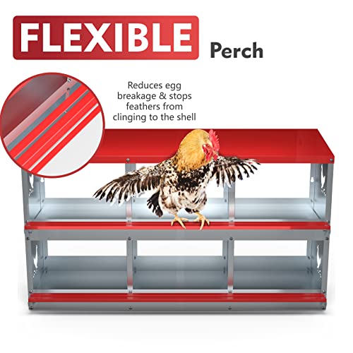 Chicken Nesting Boxes - 6 Compartment Metal Poultry Nest Box Wall Mount for Chickens, Hens, Ducks - Easy Egg Collection - Large Vented Holes Chicken Coop Equipment (6 Compartment)