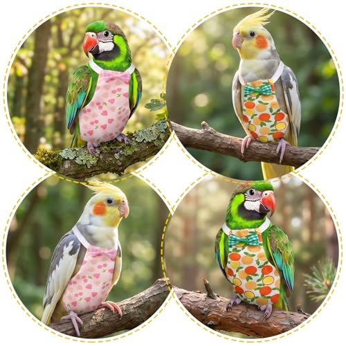 2 Pcs Bird Diaper, Cute Pet Bird Pants Parrot Nappy | Reusable Flight Suit Birds Diapers with 20 Replacement Diapers and 2 Leash for Parakeet Cockatiel Mini Macaw Budgie Canary