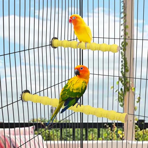 Hypeety 2PCS Wood Perch Stand Paw Grinding Stick Toy Pet Bird Cage Stand Platform for Bird Parrot Budgies Parakeet Cockatiels Cage Accessories (7in/10in) (Yellow) - color: Yellow