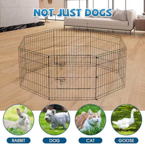 Artmalle Dog Playpen with Top Cover, 24 Inch Rustproof Fence with Door | Covered 24-inch dog playpen features a top cover for shade and jump-out control, plus rustproof panels and a built-in door. - style: 24'' x 24'' with Top cover