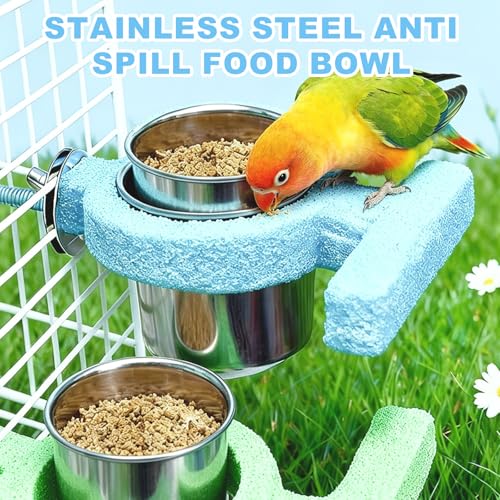 3pcsRainbow Cloud-Shaped Bird Perch Platform + Beak Conditioning Stone + Stainless Steel Feeder,Parrot Perch for Cage Volcanic Rock Mineral Bird Perch,for Parakeets,Cockatiels,Lovebirds（Blue） - color: H
