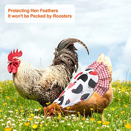 PETKNOWS 3 Pack Chicken Saddles for Hens with Elastic Straps | Cotton Fabric, Feather Protection for Small Medium Large Hens, Wing Elastic Straps, Hen Apron Care Supplies - color: Red White
