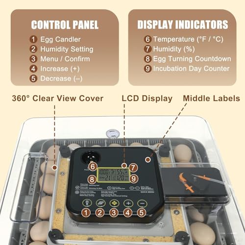 Nest IV - 48 Egg Incubator for Breeders, Fully Automated, Accurate Humidity & Temp Control, Chick Separator, Flexible Egg Spacing, Custom Incubation Days, Auto Turning & Auto Stop, Easy Monitoring - size: 48 Egg [Black]